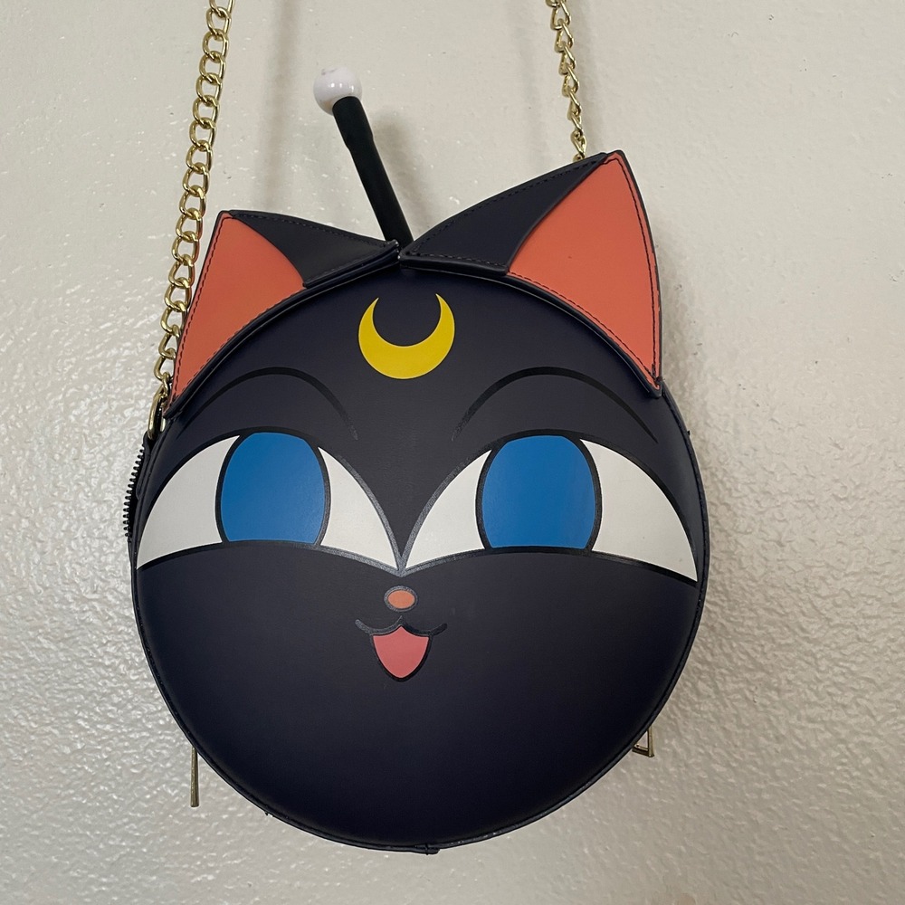 Sailor Moon Luna Cat Crossbody Bag Hot Topic Exclusive Black Faux Leather Purse